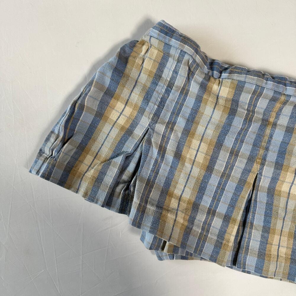 Vintage Hartstrings Blue & Tan Plaid Pleated Skort Sz 2T
